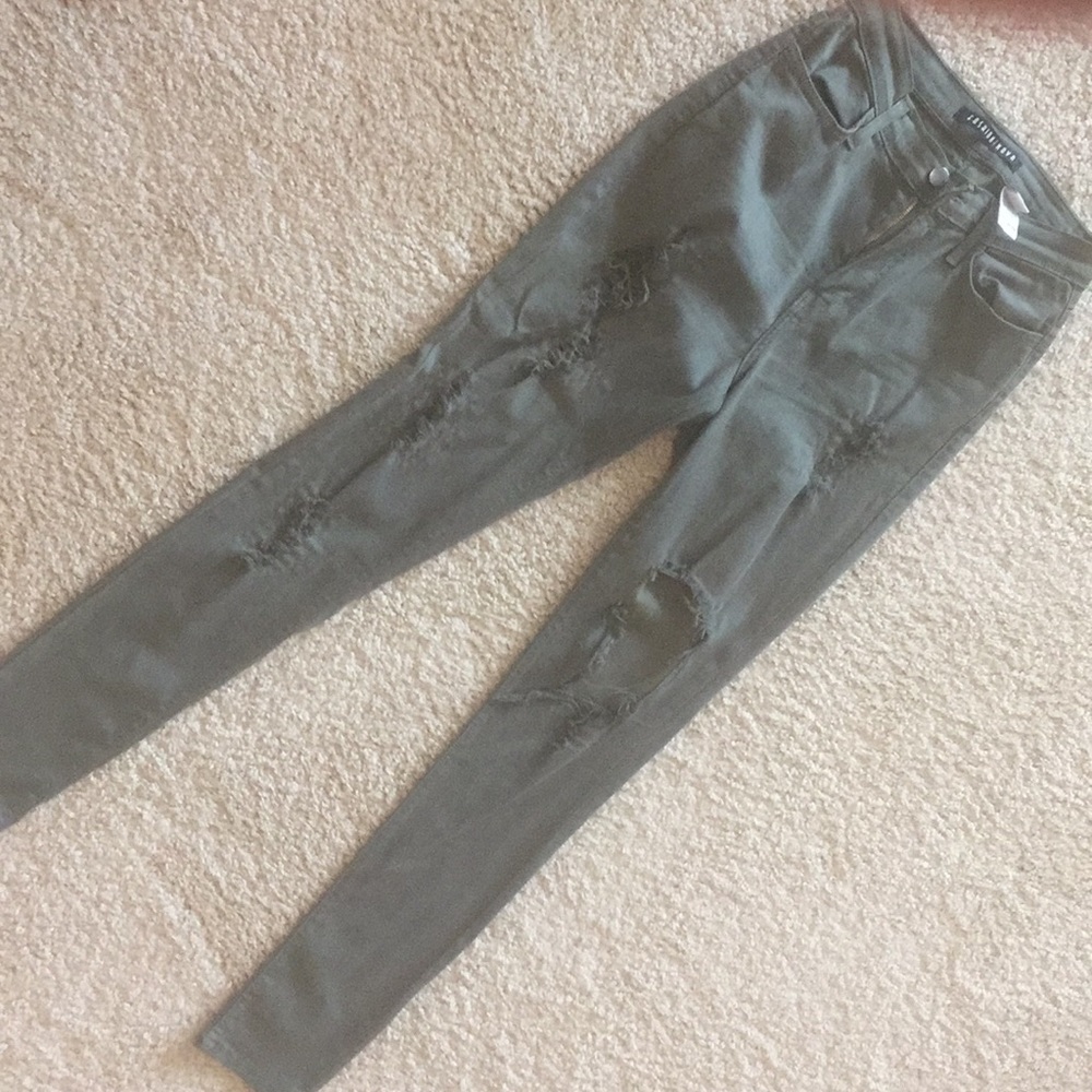 Olive green ripped Fashion Nova Jeans